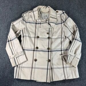 Coach Women's Plaid Double Breasted Trench Coat Jacket L G Beige Gray New York